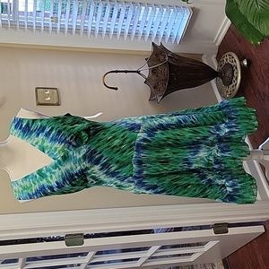 Chris McLaughlin green blue sleeveless dress lined Vneck empire waist sz 10 NEW…